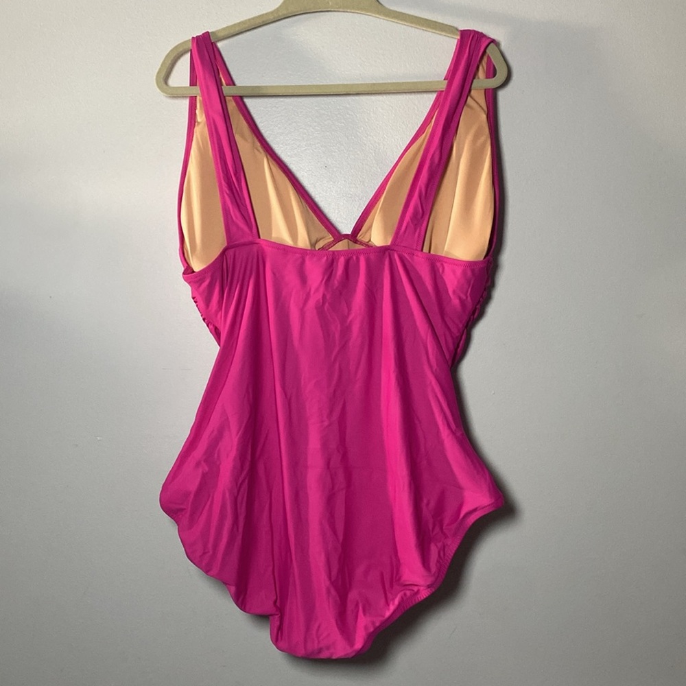 J Crew Ruched V-neck One-piece NWT Women’s 20 Fuschia Pink Beach Swimsuit BC116 - Picture 10 of 12